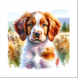 Watercolor Brittany Puppies Painting - Cute Puppy Posters and Art